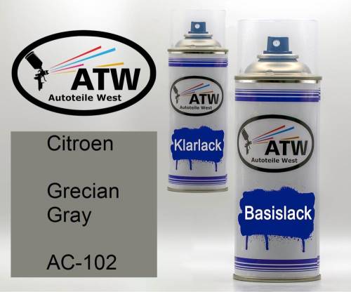 Citroen, Grecian Gray, AC-102: 400ml Sprühdose + 400ml Klarlack - Set, von ATW Autoteile West.